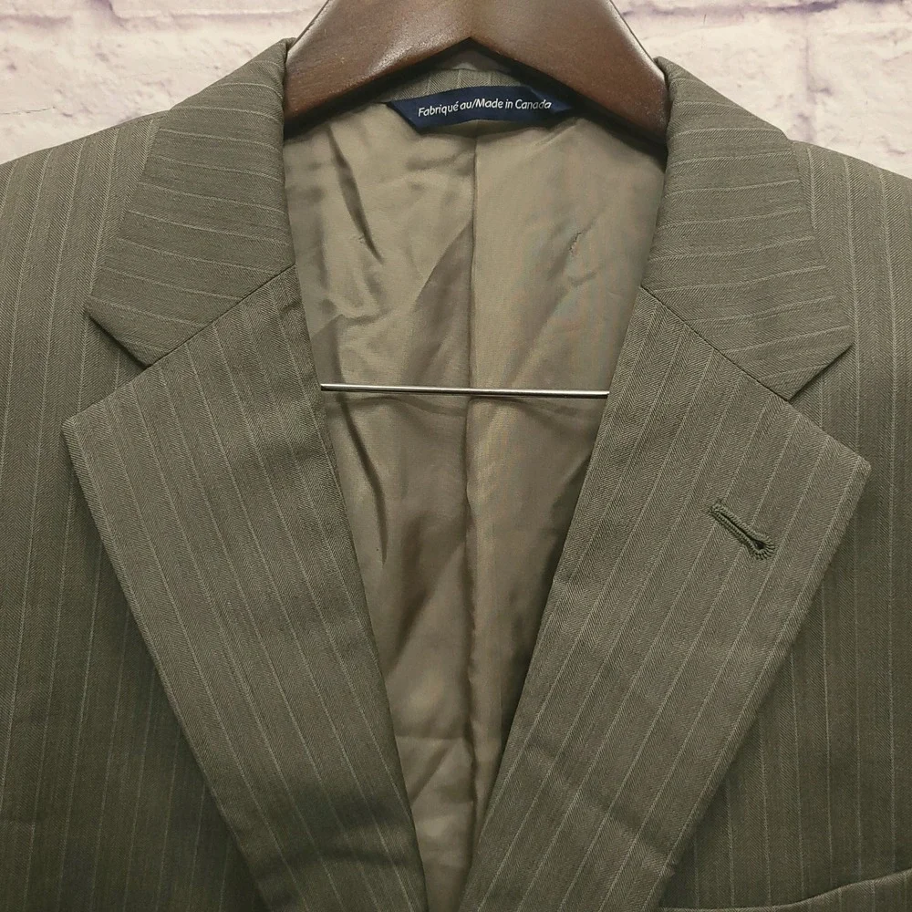 Coppley 100% Wool‎ Mens Blazer Size 44 Taupe Pinstripe Vitale Barberis Canonico